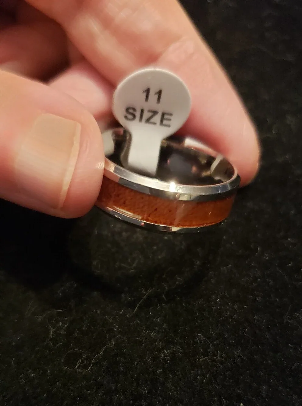 NEW Men's Polished Metal Wedding Band, Size 11, Looks Like Stainless/Koa Wood.